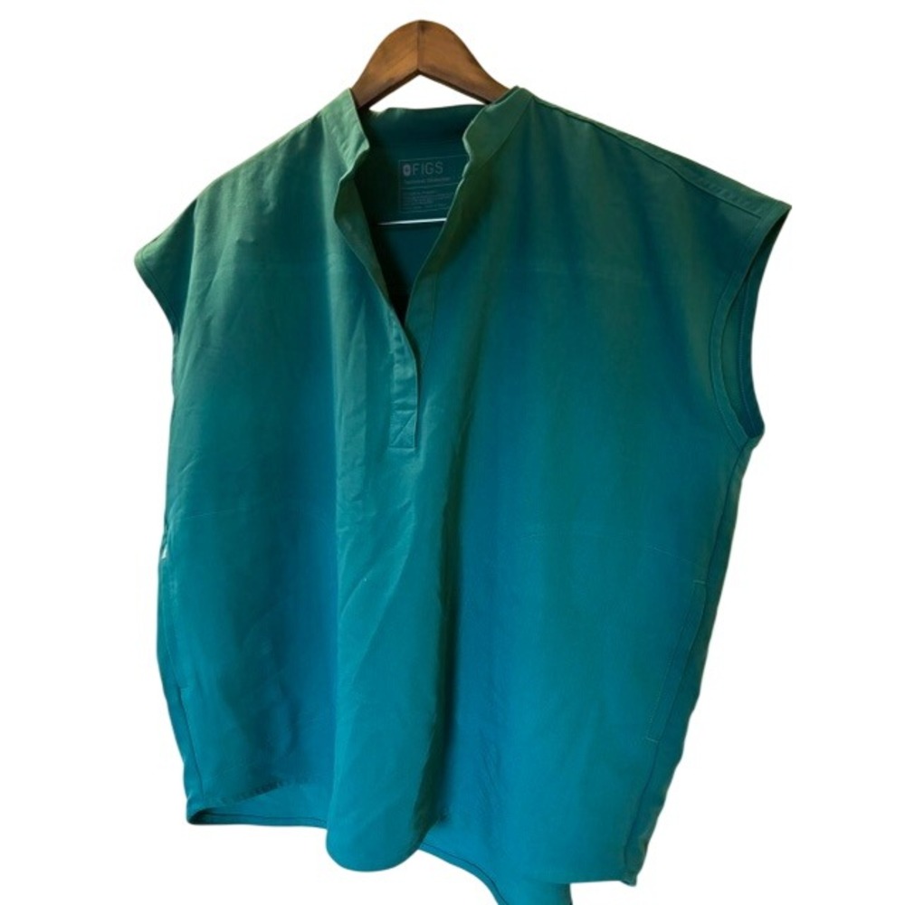 Figs Technical Hunter Green Sleeveless Mandarin Collar Scrub Top Large PO1661